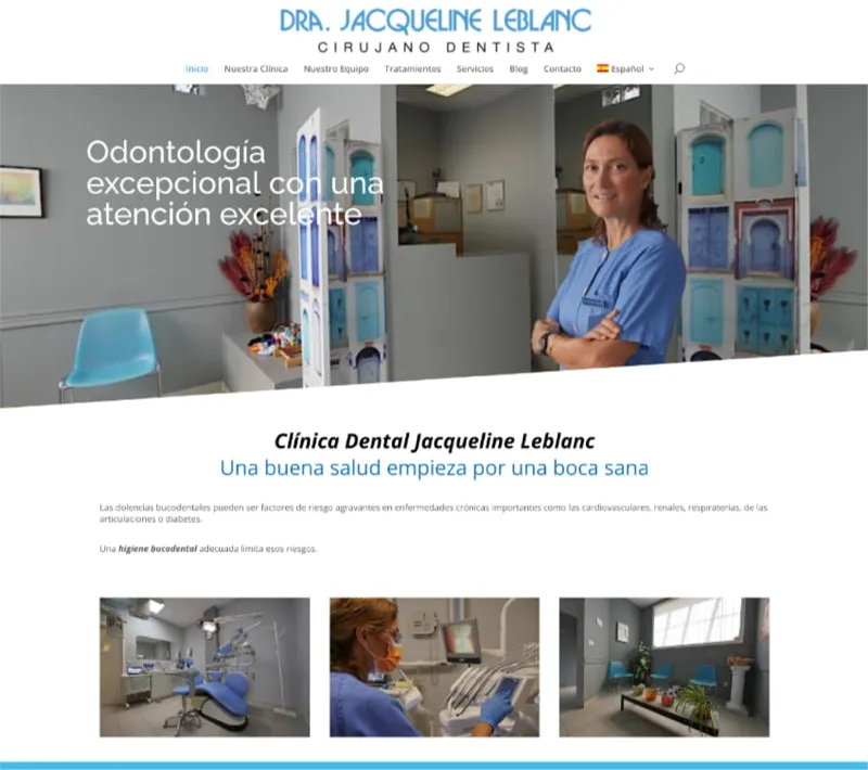 Al capturar una instantánea digital del sitio web de la Clínica Dental de Jacqueline Le Blanc, muestra a una dentista empoderada presentando su clínica dental de primer nivel. Las imágenes adjuntas y el contenido estructurado describen los notables servicios de salud dental brindados. A través de eminentes estrategias de SEO, como el uso de palabras clave específicas y metadatos relevantes en la descripción, esta clínica dental se distingue dentro de los listados locales y aumenta la visibilidad en línea para los pacientes potenciales que buscan servicios de atención de salud bucal de primer nivel. La campaña de optimización del motor de búsqueda incluye palabras clave como "dentista", "servicios excepcionales de salud dental" y "Clínica Dental Jacqueline Le Blanc", ampliando su alcance a clientes potenciales que buscan una odontología superior a través de búsquedas en Internet.